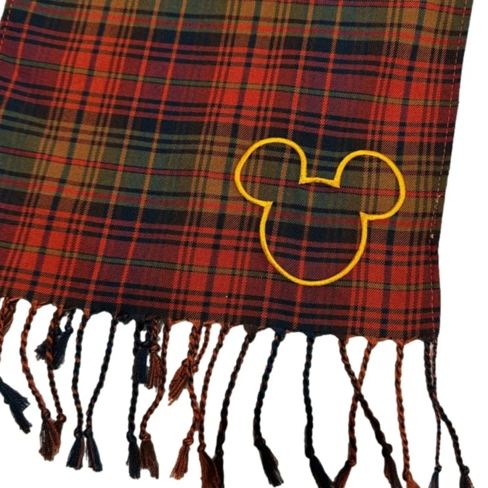 Disney Parks Mickey Embroidered Plaid Fall Fringe Scarf - Picture 2 of 3